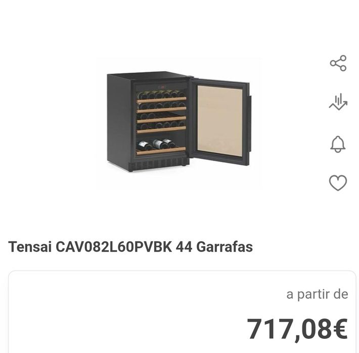 Garrafeira Tensai CAV082L60PVBK (44 Garrafas) – Como Nova / Excelente Estado