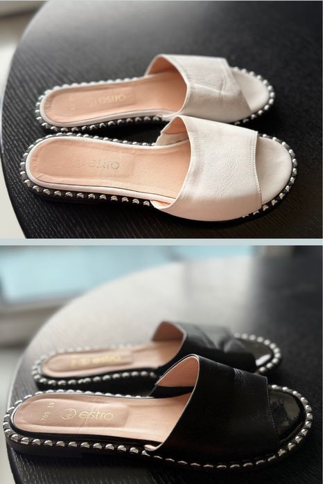 Шльопанці білі/чорна шкіра 38,39