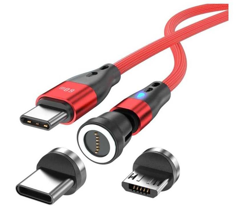 Kabel do telefonu magnetyczny C na C/micro USB 1m w oplocie 60W Junichi