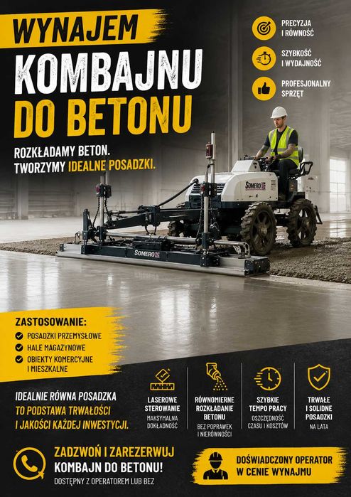 Wynajem kombajnu do betonu robienie posadzek kombajnem do betonu Wynajem kombajnu do betonu z operatorem Układarka laserowa Robienie posadzek Wolny te