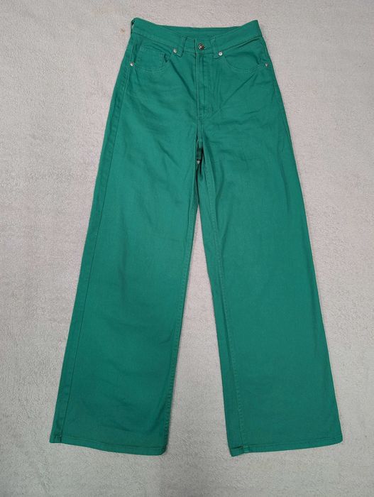 Zielone eleganckie szerokie spodnie jeansowe jeansy H&M 38 jak nowe