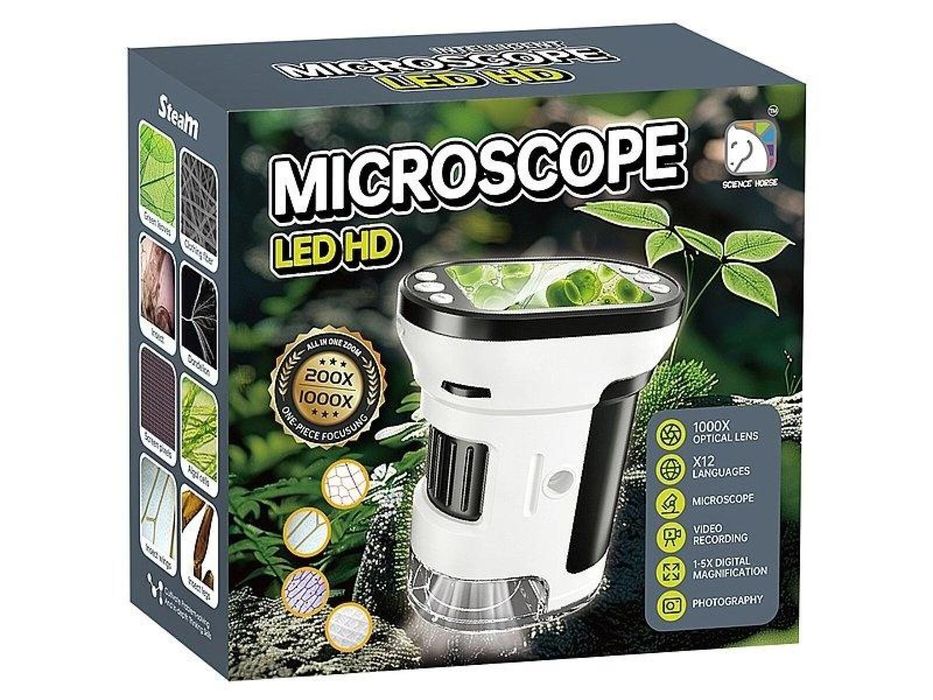 Mikroskop LED z USB powiększenie do 1000 razy karton,160x150 mm