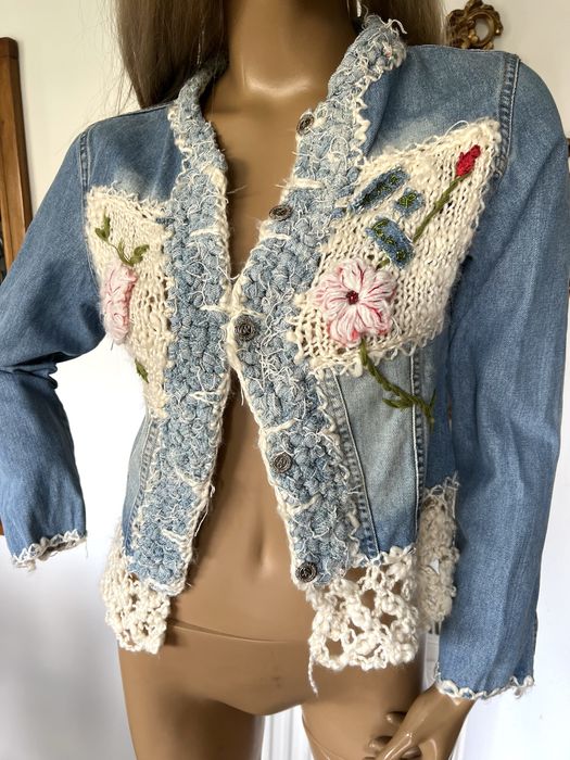 Costa&Puro Jeans katana haftowana kurtka jeansowa niebieska wełna S