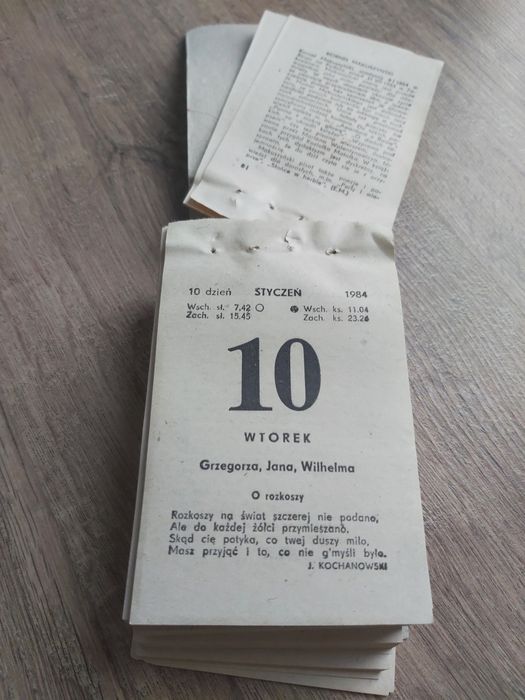 Kartka z kalendarza zdzieraka 1984