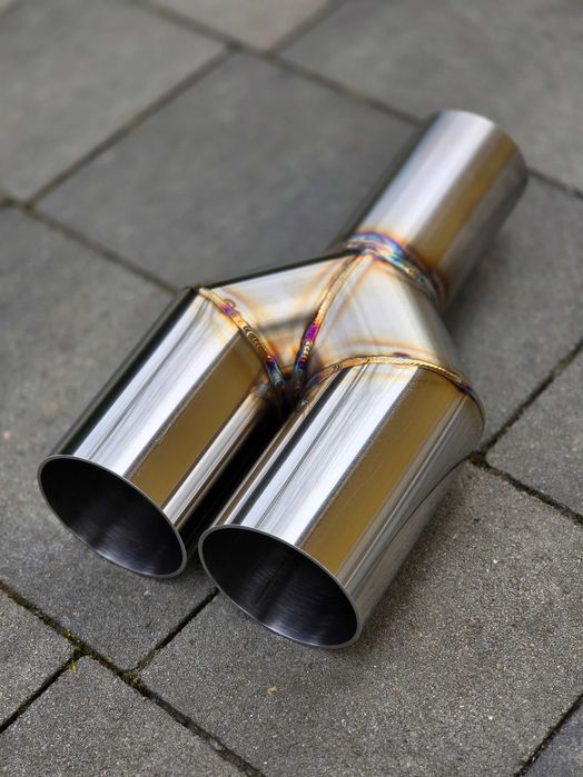 Podwójna końcówka wydechu tłumika y pipe dwururka, czarna ceramika cerakote, black poler stal nierdzewna inox