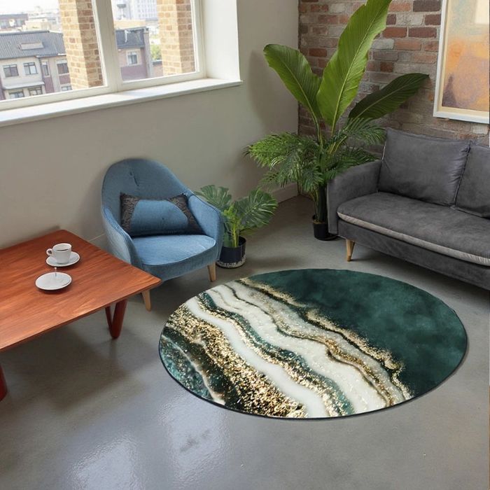 NOWY Dywan okrągły Villago Home NOVA marmurowy Złoty Brzeg 120x120 cm