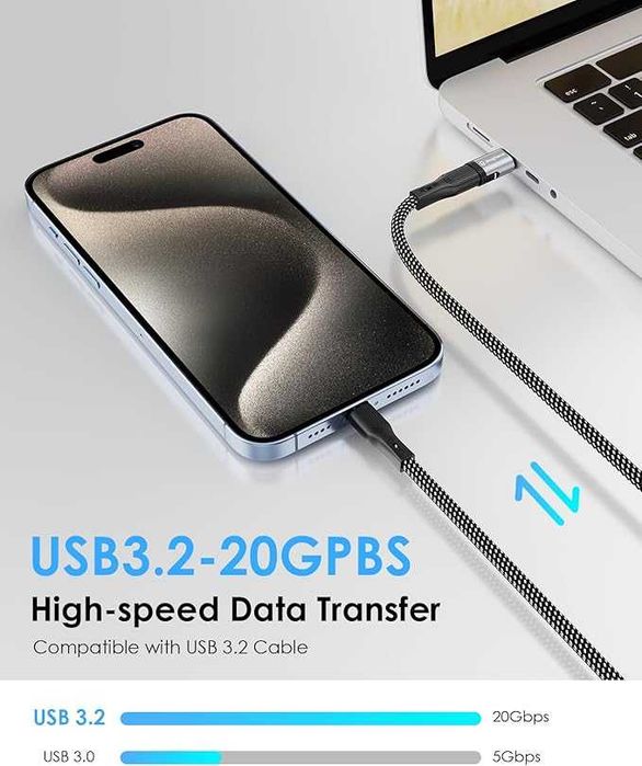 Magnetyczny adapter USB C męski na USB C, żeński, 100 W, przedłużacz C