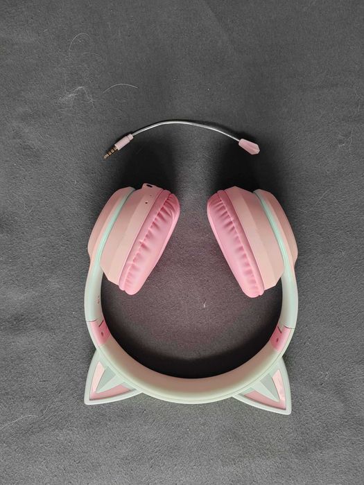 Słuchawki Kocie Uszy RGB Bluetooth USB-C | Odczepiany Mikrofon
