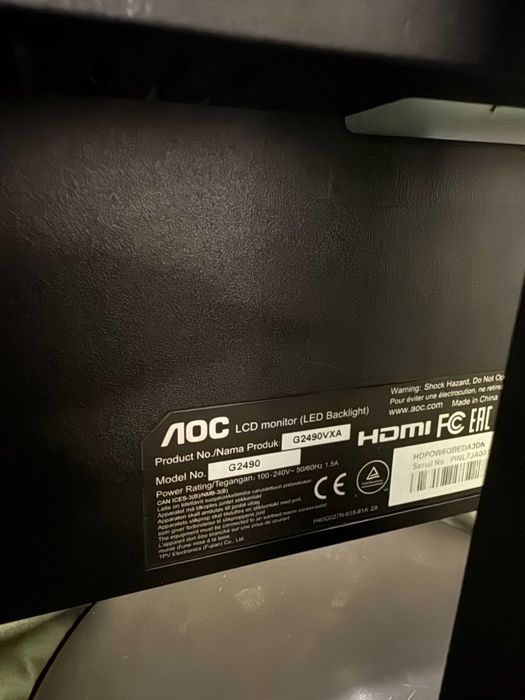 Monitor AOC G2490VXA  -  144HZ, 1080P,  1MS