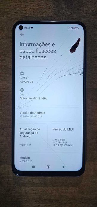 Xiaomi Redmi Note 9 - funciona bem, tem ecrã partido - 128Gb/4Gb