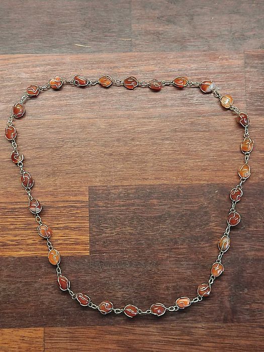 Naszyjnik z naturalnymi kamieniami w oprawie handmade retro vintage