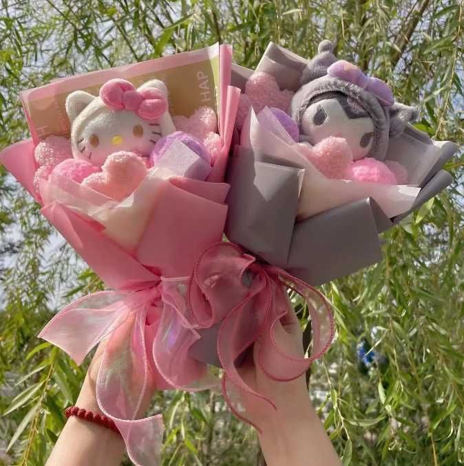 Bouquet de flores artificiais da hello kitty e sario NOVO ENVIO GRÁTIS
