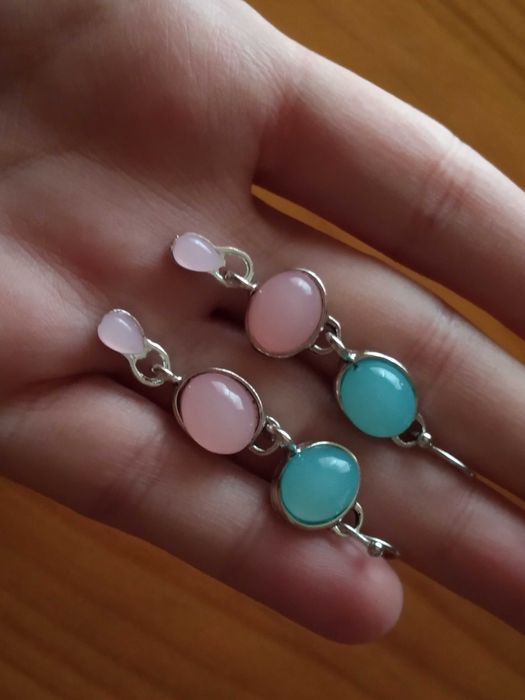 (NOVO, PORTES GRÁTIS) Brincos Banhados a Prata 925 (Azul e Rosa)