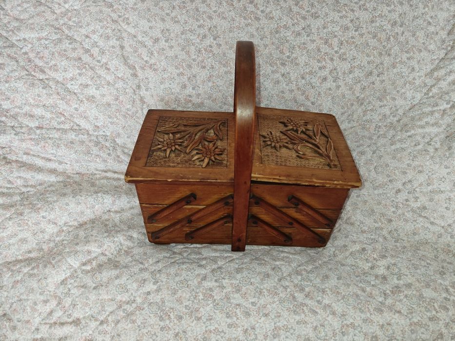 Niciak Drewniany Kuferek Rozkladany Motyw Szarotka Lata 50/60 PRL