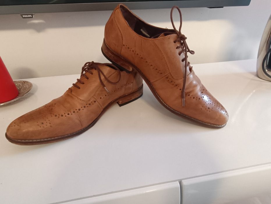 Gucinari Eleganckie Brązowe Skórzane Półbuty Męskie  BDB+ 41
