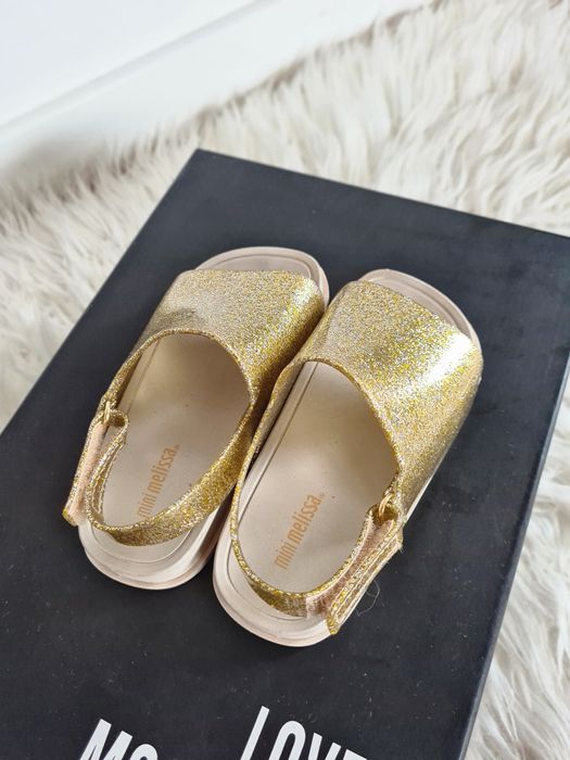 Mini Melissa 25 26 15cm sandały klapki dziecięce meliski gumowe złote