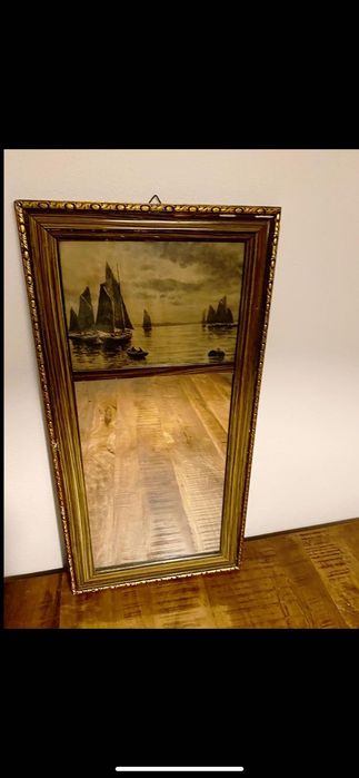 Starocie Stare, antyczne lustro w ramie z obrazem