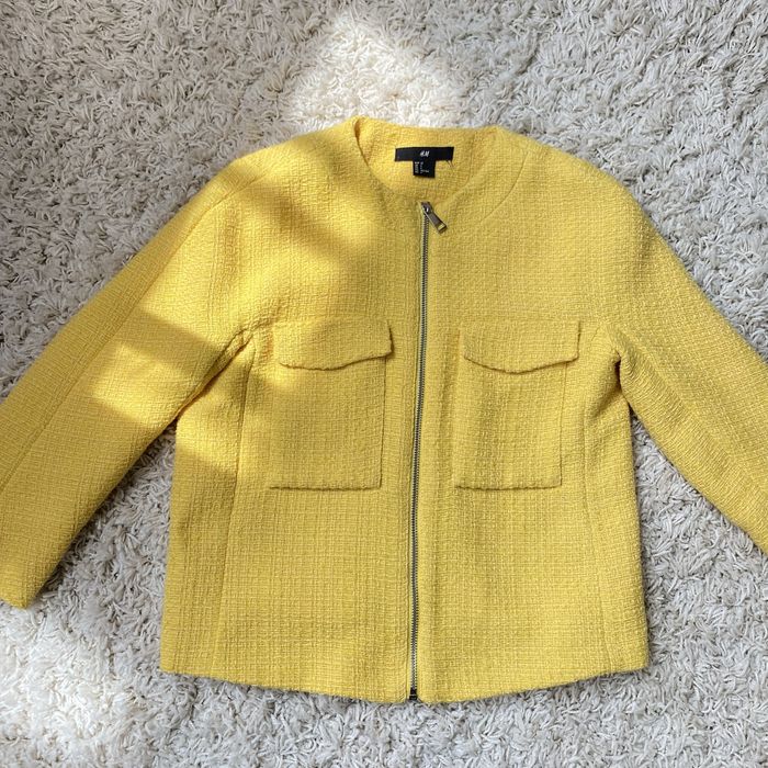 Жовтий твідовий жакет h&m 32-34 xs