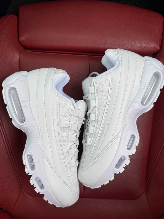 (БЕЗ ПЕРЕДОПЛАТИ) Nike Air Max 95 x Supreme All White найк аїр макс 95 супрім білі шкіряні