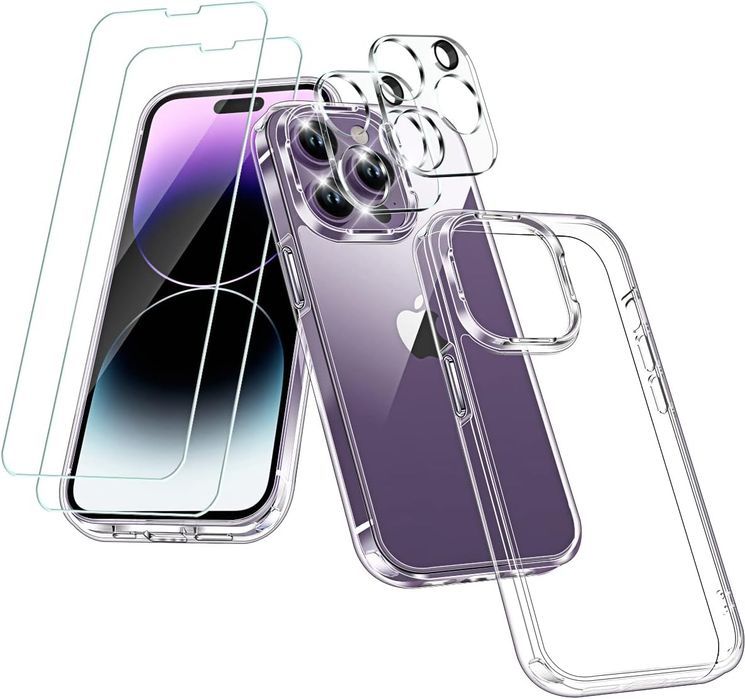 iPhone 14 Pro Max Case Set - Clear TPU/PC +2 Glass +2 Lens