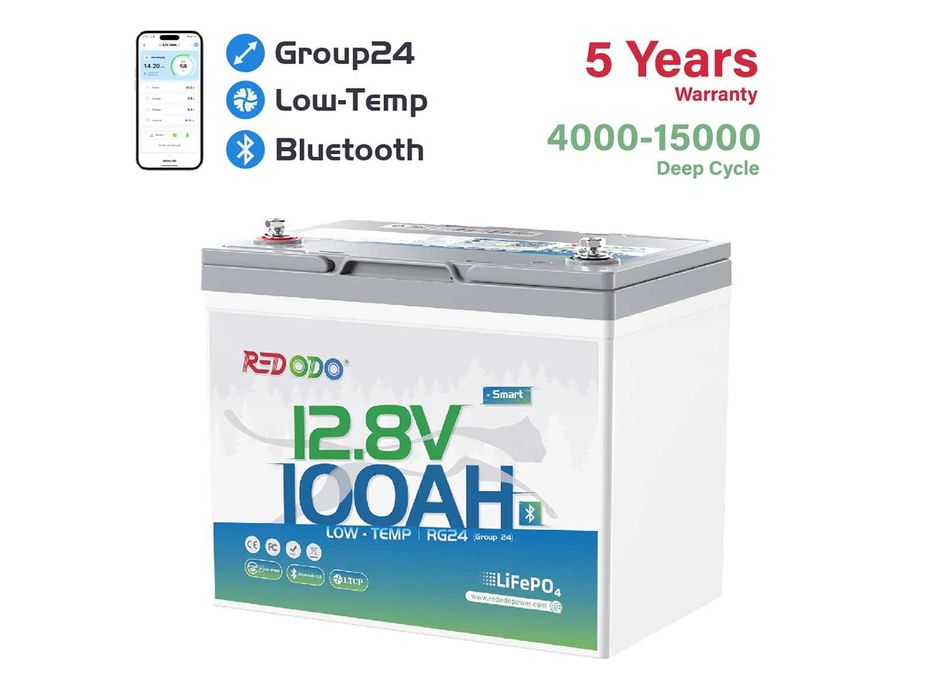 REDODO 12V 100/140/165/200/280Ah Bluetooth LiFePO4 - Акумулятори із США