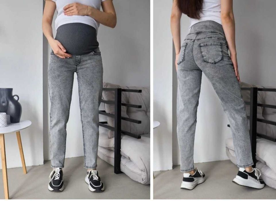 Джинси МОМ для вагітних світло-сірі