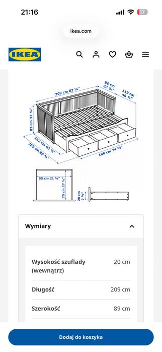 Leżanka Hemnes z 3 szufladami plus dwa materace 20cm plus biurko w zestawie