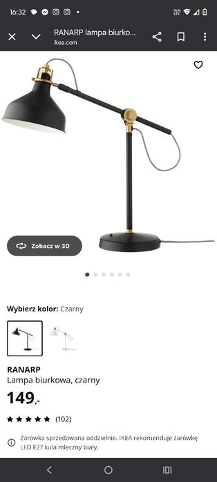 Lampa biurkowa czarna Ranarp