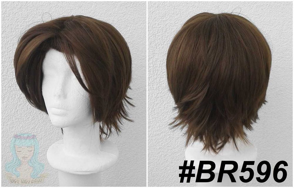 Viktor Arcane peruka brązowa krótka męska z grzywką cosplay wig