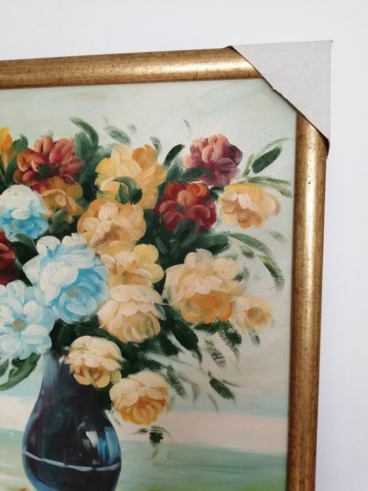 Obraz olej płótno kwiaty w wazonie