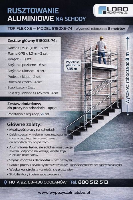 rusztowanie aluminiowe schody, wynajem, wypożyczalnia, elewacyjne,