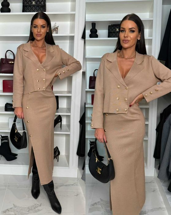 Komplet żakiet i spódnica midi,guziki