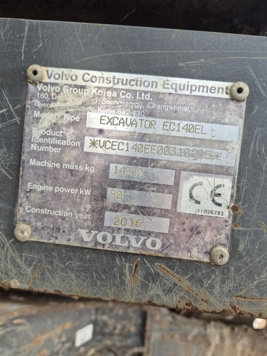 Volvo ec140 el 2016r bdb stanie