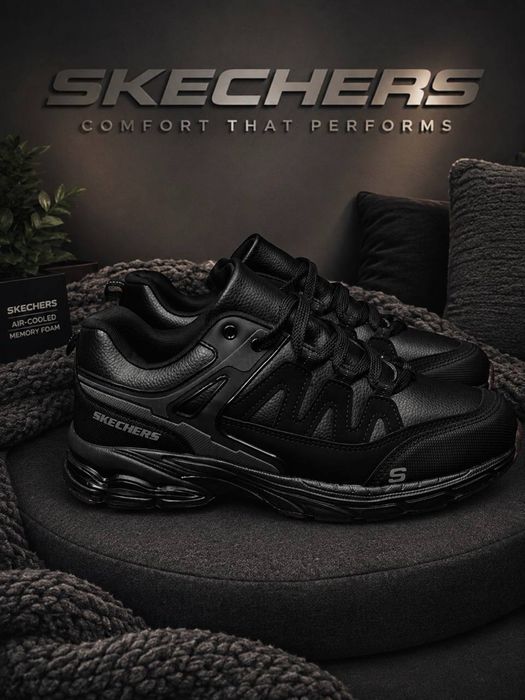 Осень 2026!! Мужские кросовки скетчерс кожаные ! Skechers черные ! Стильные мужские красовки на осень