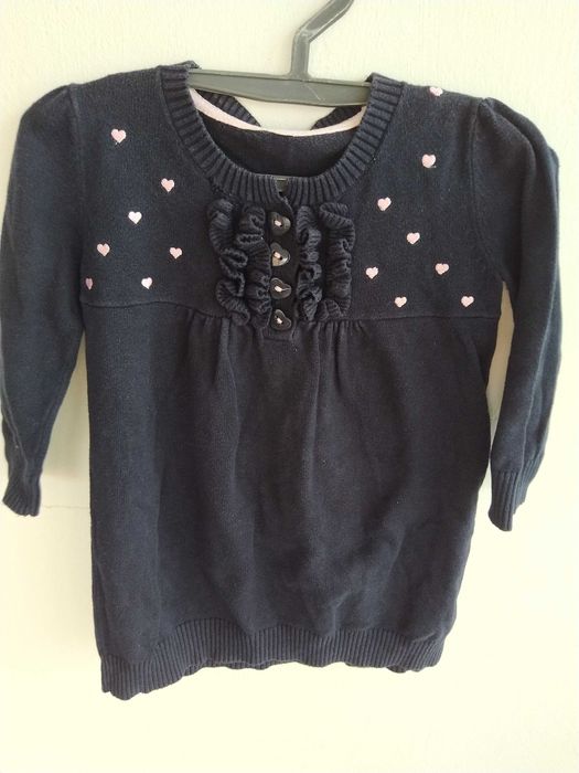 Vestido azul com corações cor de rosa - 18 - 24 meses