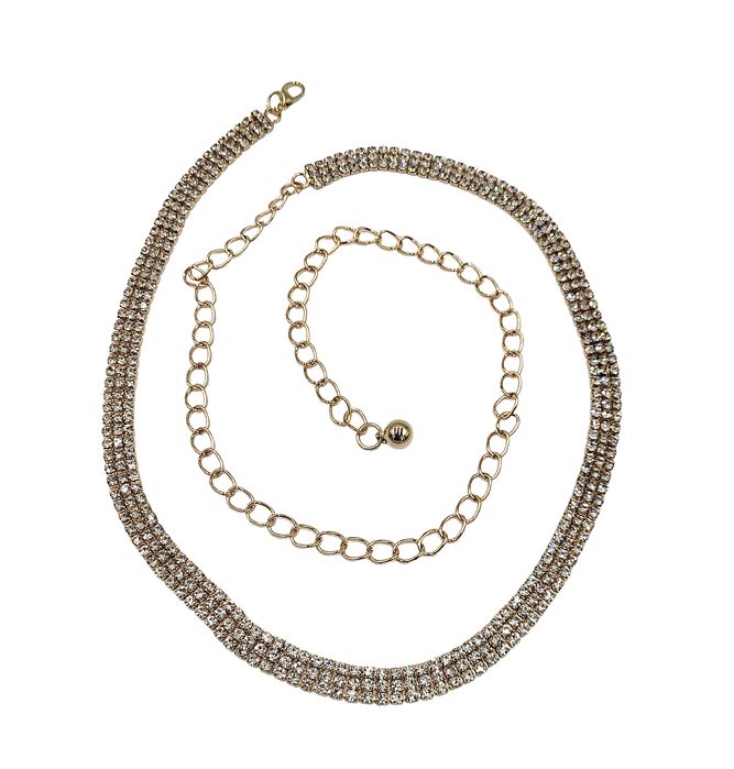 Pasek damski do sukienki łańcuszek  złoty cyrkonie