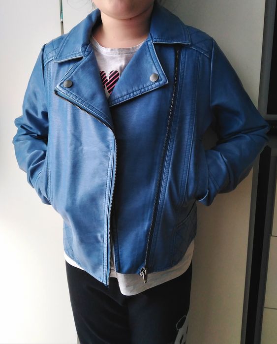 Kurtka 146 ramoneska eko skóra niebieska