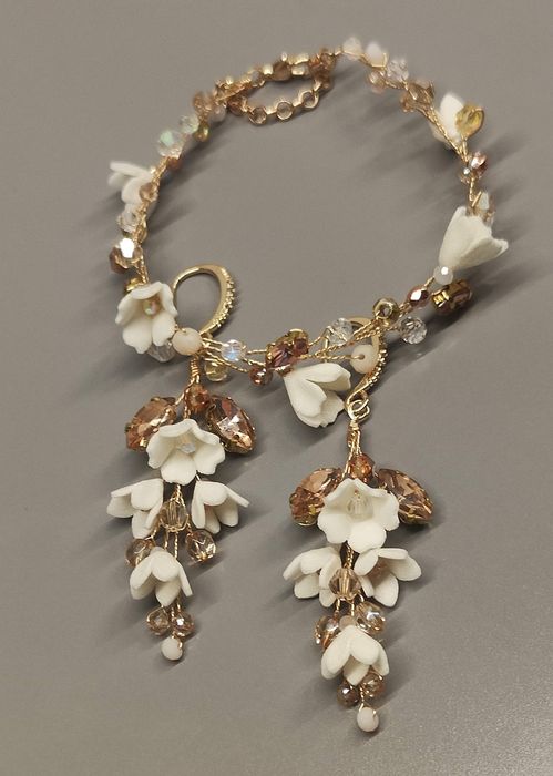 Ślubny komplet biżuterii ecru -champagne