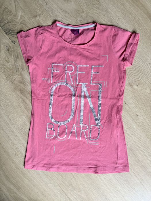 Różowa bluzka t-shirt z nadrukiem Free On Board M 166T