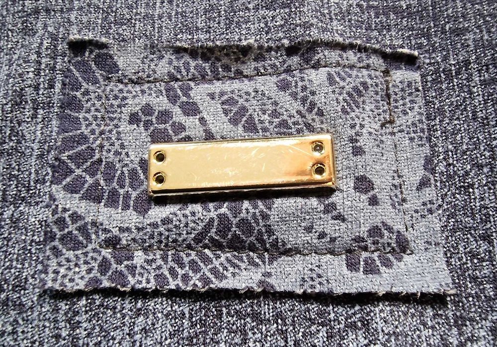 Sukienka szaro – granatowa klasyczna do kolan długi rękaw XL