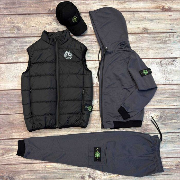 Спортивний костюм весняний чоловічий +жилетка +кепка Stone Island