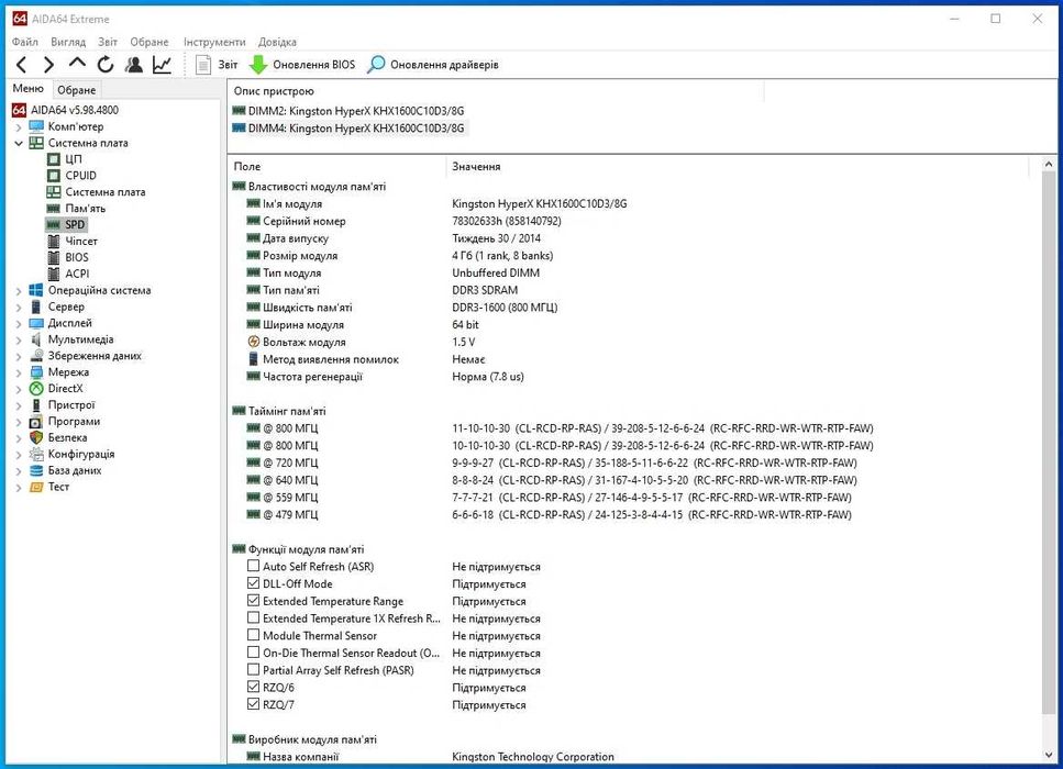 DDR3 Kingston HyperX Fury  8Gb 2x4Gb 1600 MHz  (HX316C10FK2/8)