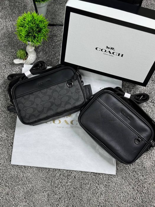 Сумка Coach New York через плечо мужская кожаная сумка Коач Нью Йорк черная спортивная | Сумка Коач барсетка Коуч чоловіча сіра месенджер шкіряний