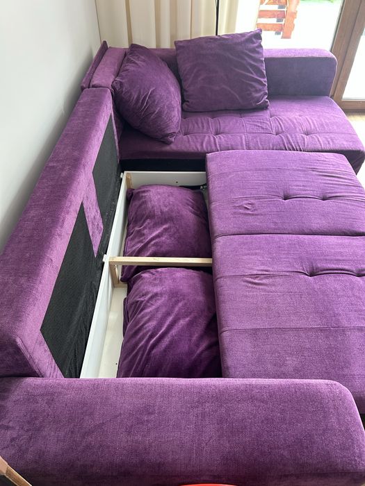 Fioletowy narożnik welur sofa narożna