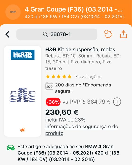 Molas rebaixamento H&R bmw
