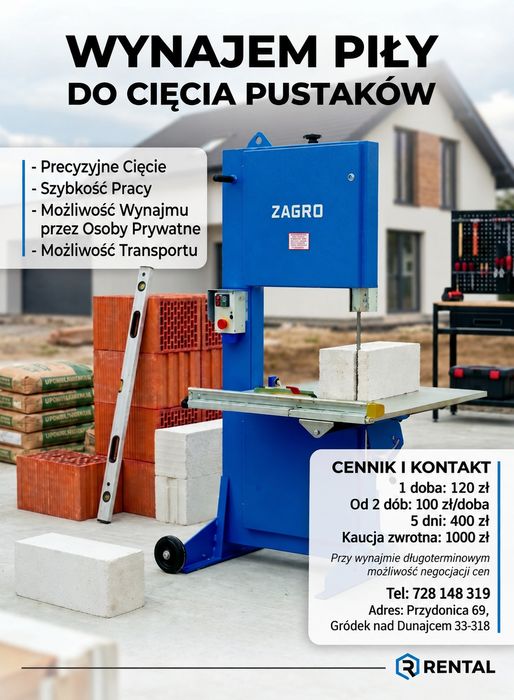 Wynajem piły do cięcia pustaków ceramicznych i betonu komórkowego
