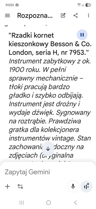 Kornet zabytkowy besob