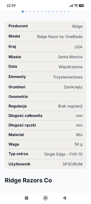 Maszynka do golenia Ridge razor one blade