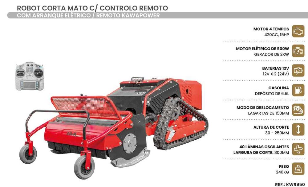 Robot Corta Mato c/ Controlo Remoto e Arranque Elétrico KAWAPOWER JL20