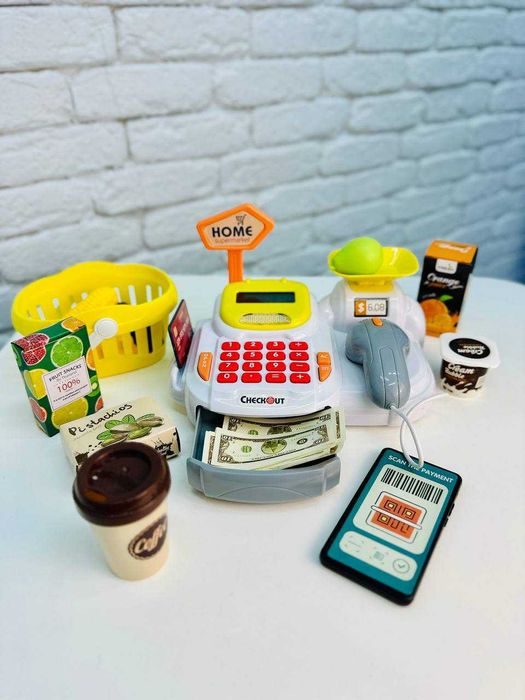 Касовий апарат+36 предметів (сканер, ваги, кошик з продуктами, звуки)